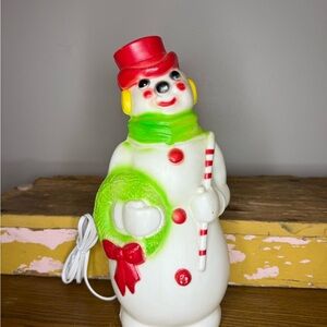 Vintage 1968 Empire Plastic Blow Mold Christmas 13" Lighted Snowman Red Works